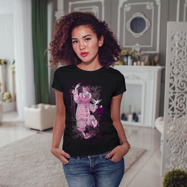 Rosa skrämmande clownskräck för kvinnor Blackt-shirt S