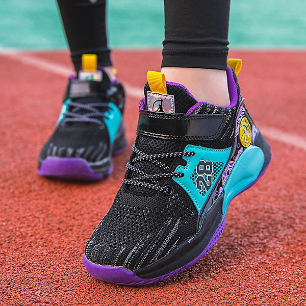 Basketskor för barn Mjuka halkfria Sneakers Löparskor 2C2808 BlackPurple 32