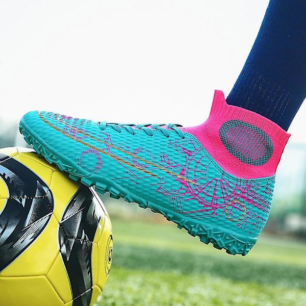 Fotbollsskor dam Spikes Fotbollsskor för ungdomar Stövlar Atletisk Sneaker 3C566-1 Cyan 44