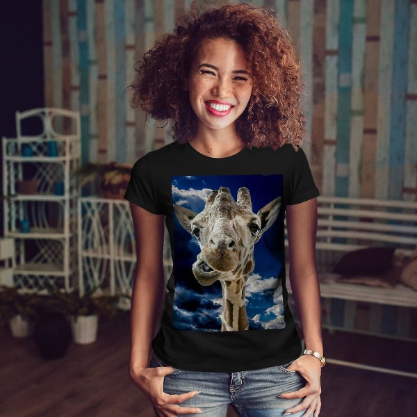Rolig Giraph Mouth Blackt-shirt för kvinnor XL