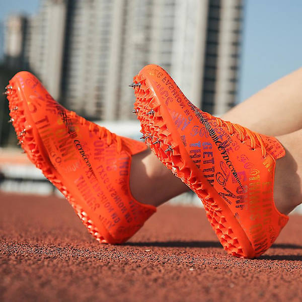 Friidrottsskor för män Spikes Track Race Hoppande Sneakers Professionell löpning Nail Spikes Skor 3C519 Orange 43