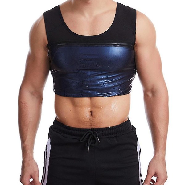 Män Neopren Shapewear Svett Bastuväst Waist Trainer Slimming Väst Linne Underkläder Träningströja,blå L XL