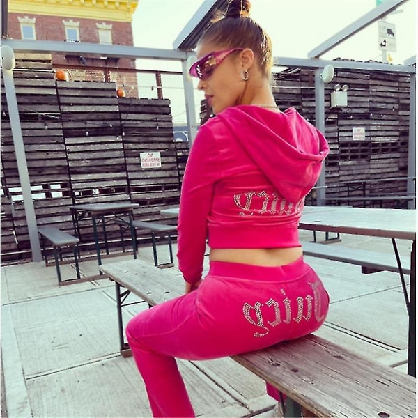 Dam sammet Juicy Träningsoverall Couture Träningsoverall Tvådelad Set Couture Sweatsuits ROSE RED XXL