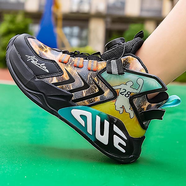 Basketskor för barn Mode Halkfria sneakers Andas Pojkar Flickor Sportskor 2901 Yellow 34