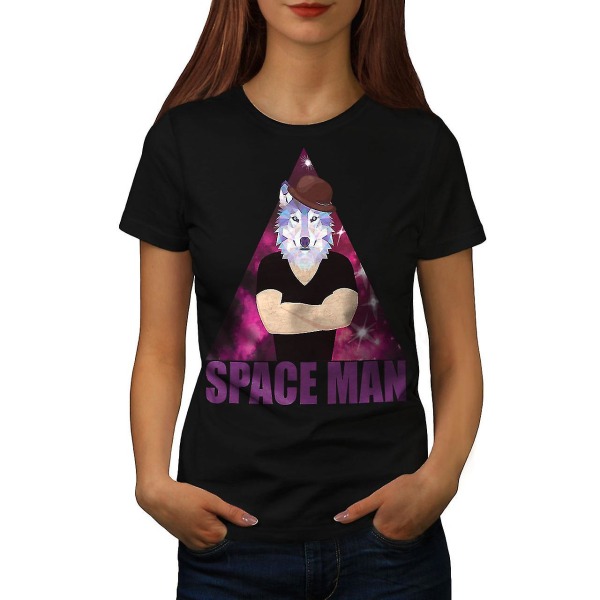 Space Man Wolf Head Women Blackt-shirt XL