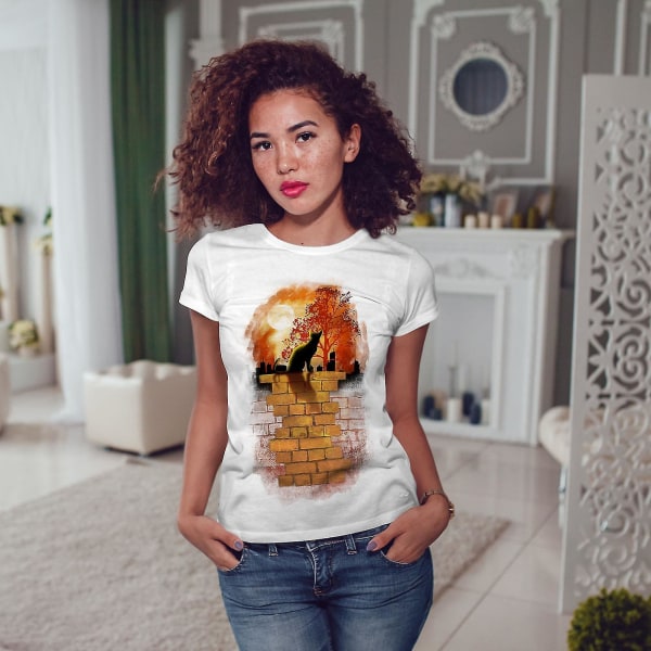 Sunset Nature Söt Katt Kvinnor Whitet-shirt S