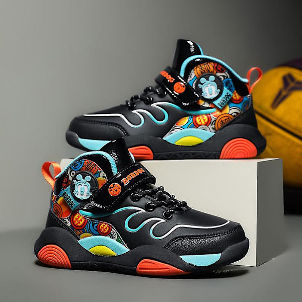 Barn Basketskor Mode Pojkar Flickor Sneakers Andas Sportskor 7692 BlackBlue 34