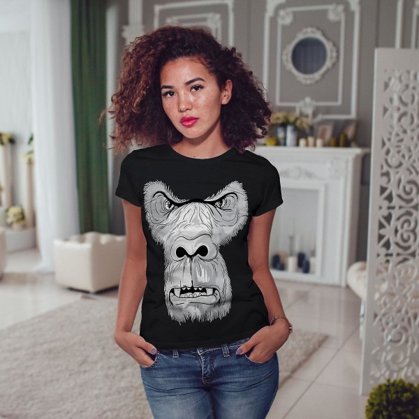 Monkey Angry Face Kvinnor Blackt-shirt | Wellcoda XL