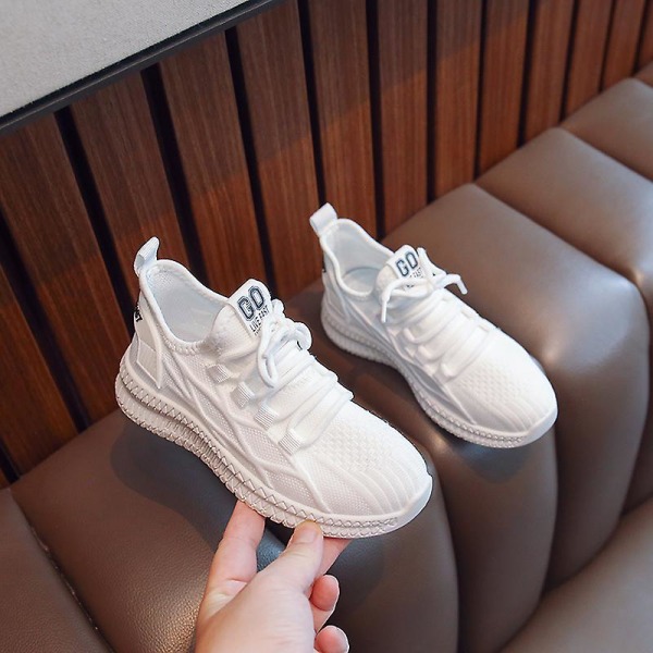 Sneakers som andas löparskor Mode Pojkar Flickor Sportskor 3A1363 White 34