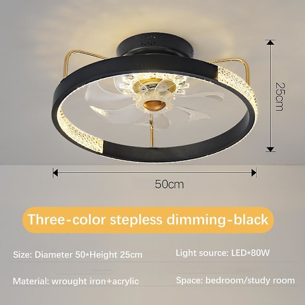 50 cm takfläktljus 220V Trefärgad fjärrkontroll APP LED80W, svart