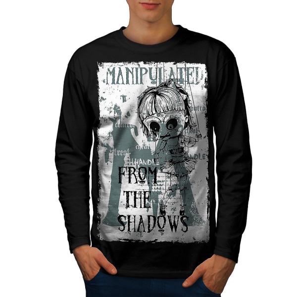 Manipulera docka män svart långärmad T-shirt | Wellcoda L