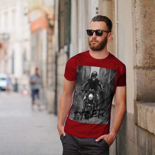 Grim Reaper Biker Herr Röd T-shirt | Wellcoda M