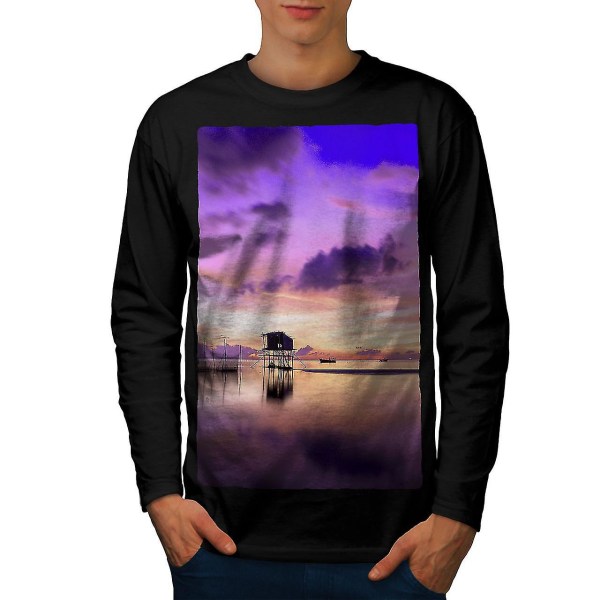 Vacker Sky Sea Men Blacklong Sleeve T-shirt 3XL