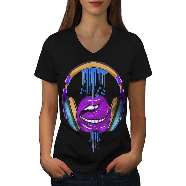 Hörlurar Läppar Musik T-shirt för kvinnor S