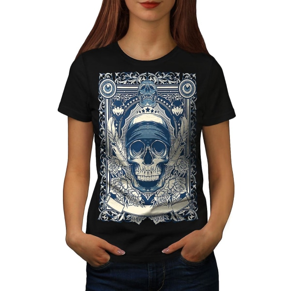 Day Dead Feather Skull Women Blackt-shirt | Wellcoda M