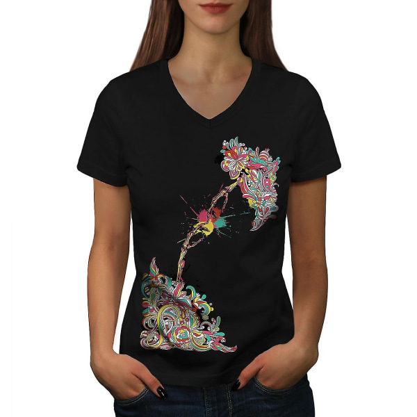 Touch Of Creation Dam T-shirt med svart v-ringad hals L