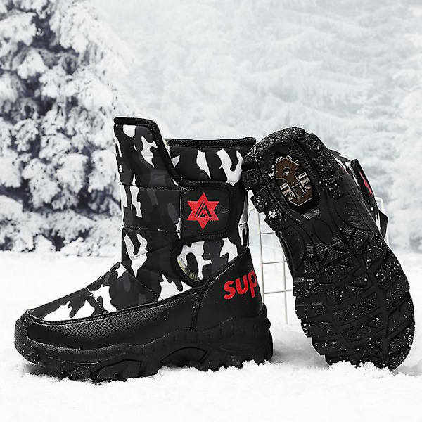 Flickor Pojkar Snöskor Vinter Vattentäta varma stövlar Halkfria utomhuspromenadskor P1901 Black 34