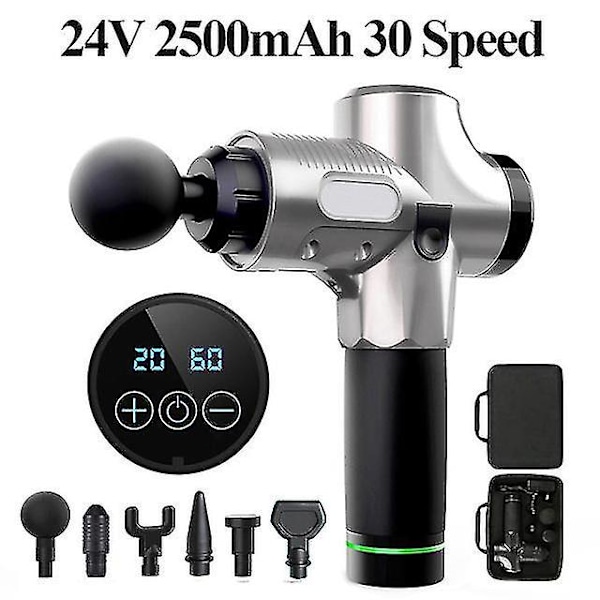 Yrke Massage Gun Helkroppsmuskler Djup Fascia Massager Muskelsmärta Träning Avslappning Bantning Formning Med LCD-skärm 2500mah 24v silver Eu plug
