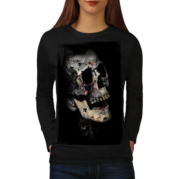 Pokerkort skelett kvinnor svart långärmad T-shirt M