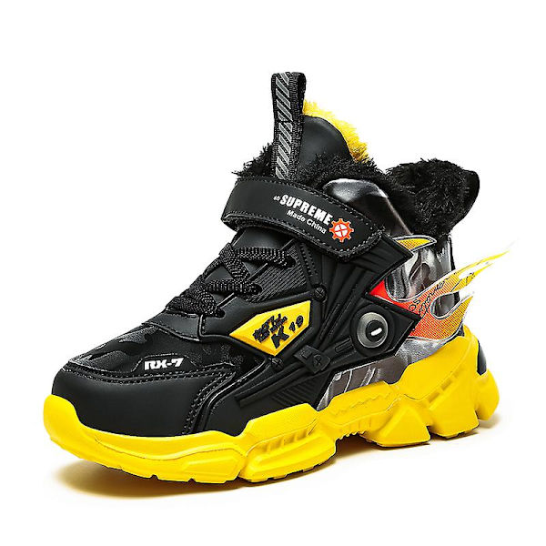 Barn Vintervarma Sneakers Flickor Pojkar Snow Outdoor löparskor M2268 BlackYellow 39