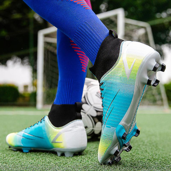 Fotbollsskor för män Fotbollsskor för vuxna hög fotled Grästräning Sport Skor Herr Sneakers 562 Blue 39