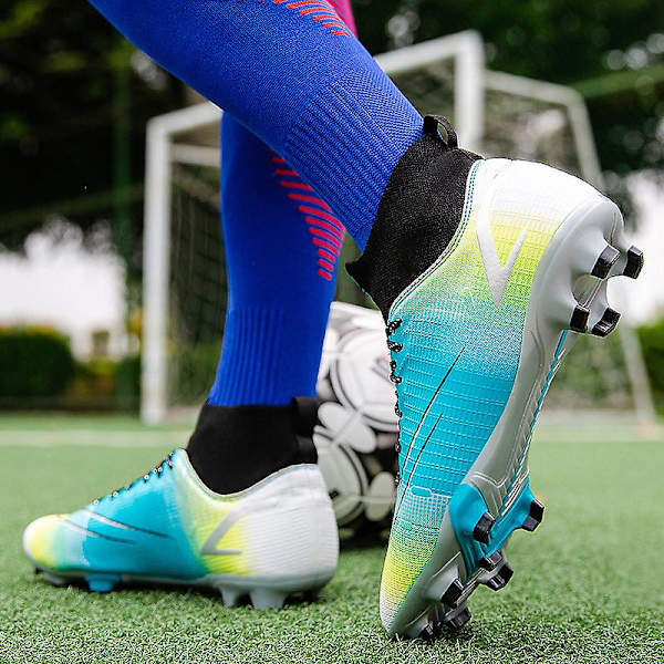 Fotbollsskor för män Fotbollsskor för vuxna hög fotled Grästräning Sport Skor Herr Sneakers 562 Blue 43