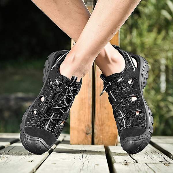 Nya sandaler översta lager läder handgjorda casual 6877 Black 44