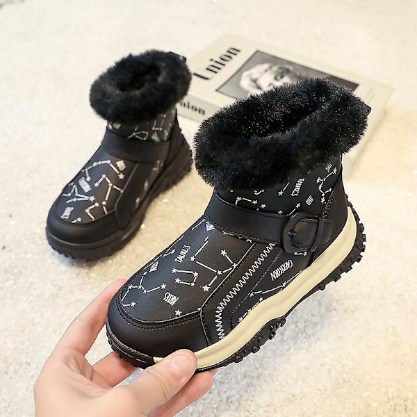 Snöskor för pojkar för flickor Vinterstövlar Ankelstövlar Barnstövlar Varm päls Anti-halk 2Kf73 Black 34
