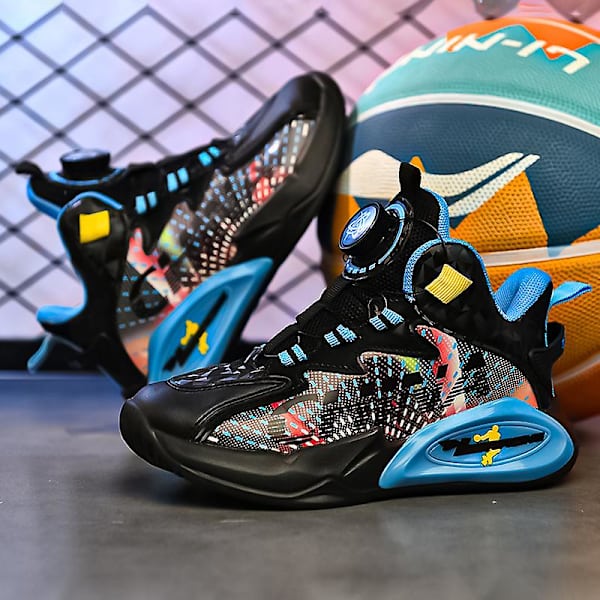 Basketskor för barn Mode Halkfria sneakers Andas Pojkar Flickor Sportskor 2902 BlackBlue 34