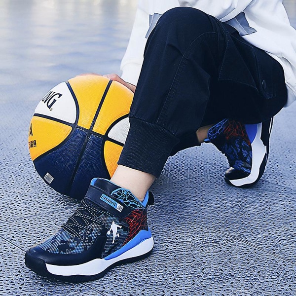 Pojkar Flickor Basketskor Barn Sneakers Andas Sportskor 915 Black 30