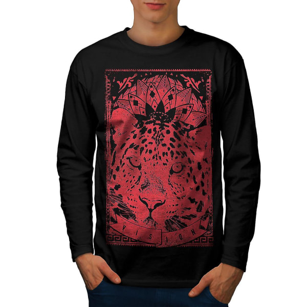 Leopard Vision Animal Men Blacklong Sleeve T-shirt XXL