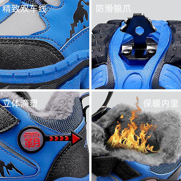 Pojkar Snow Boots Vinter Vattentät Antisladd Stövlar Vandring Outdoor Skor För Barn X858 Blue 32