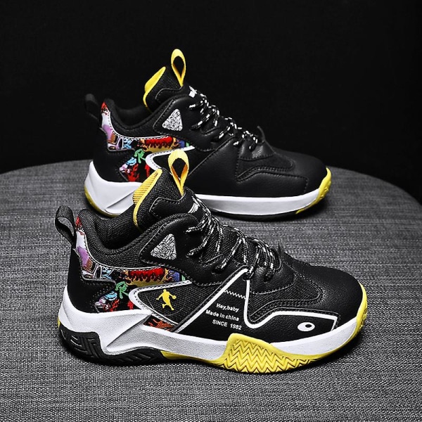 Barn Sneakers Pojkar Basketskor Halkfria Barn Sportskor 3Bs658 BlackYellow 36