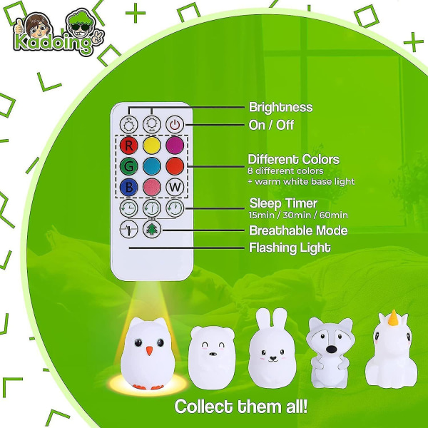 Animal LED Night Light - Med TAP-ON och fjärrkontroll - 8 färger - Baby Room - Sovrum - Barn'