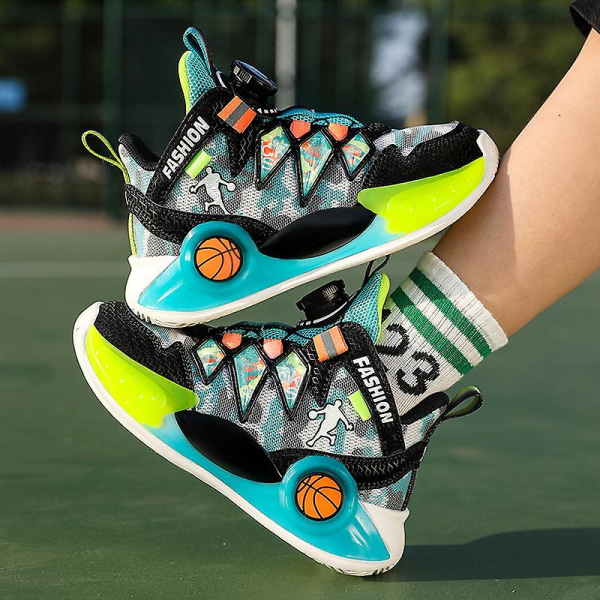 Barn Sneakers Pojkar Basketskor Halkfria Barn Sportskor 3B2325 BlackGreen 39