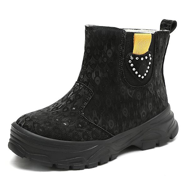 Barn Vinter Snö Boots Varma Ankel Boots Pojkar Flick Anti-Slip Vinterskor E821 Black 30