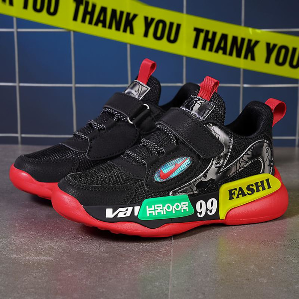 Sneakers för barn Andas löparskor Mode Sportskor L888 BlackRed 39