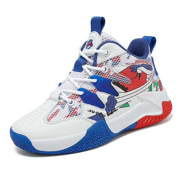 Barn Basketskor Mode Pojkar Flickor Sneakers Sportskor som andas 2L7066 WhiteBlue 34