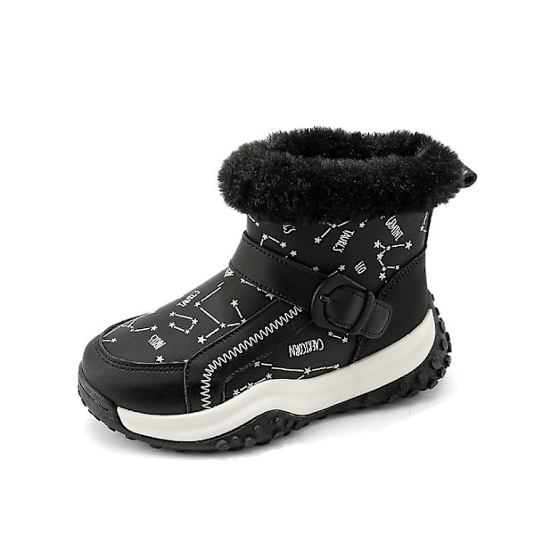 Snöskor för pojkar för flickor Vinterstövlar Ankelstövlar Barnstövlar Varm päls Anti-halk 2Kf73 Black 34