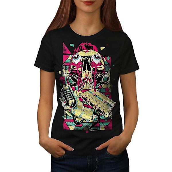 Musik Zombie Mic Mode Svart T-shirt för kvinnor | Wellcoda M