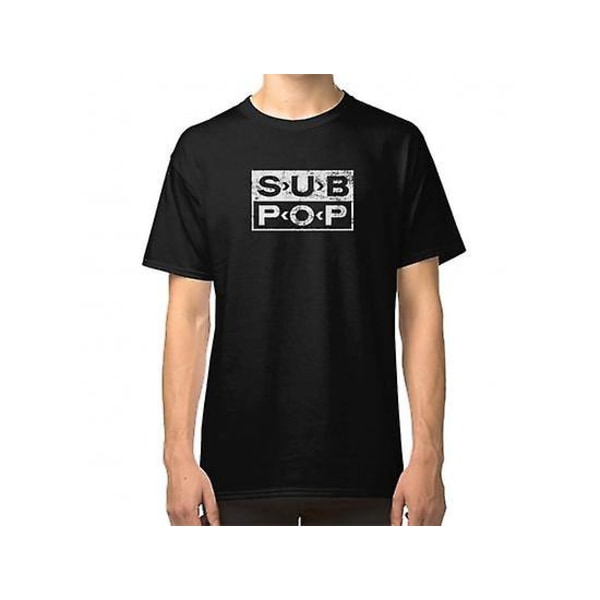 Sub Pop Records Distressed Logo Print - Seattle Grunge Label T-shirt XL