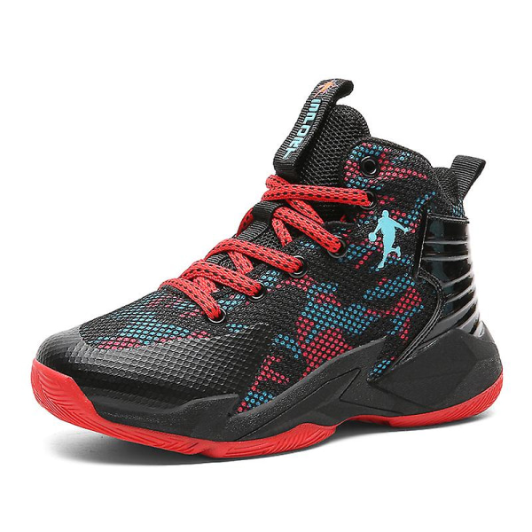 Basketskor för barn Mode Halkfria sneakers Sportskor som andas 8833 BlackRed 36