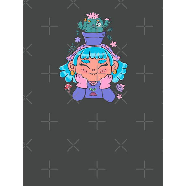 Söt och leende trädgårdsmästarflicka med kaktus och små växter kawaii Premium T-shirt Dark Grey S_Back