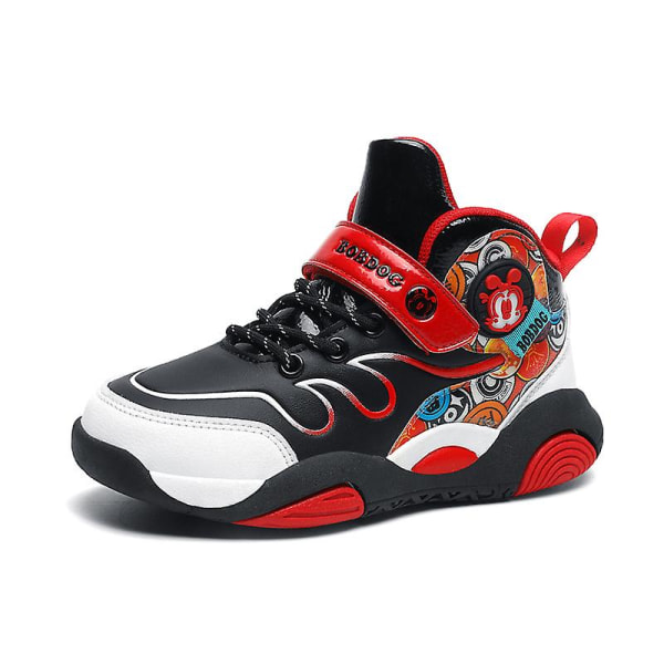 Barn Basketskor Mode Pojkar Flickor Sneakers Andas Sportskor 7692 BlackRed 30