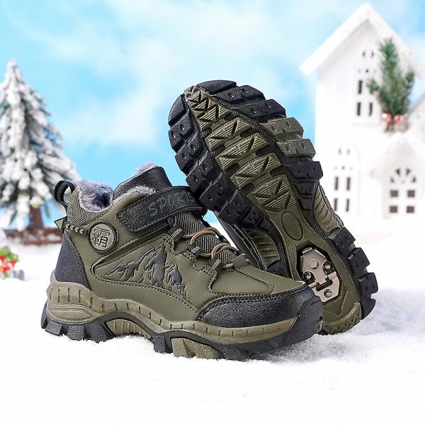 Pojkar Snow Boots Vinter Vattentät Antisladd Stövlar Vandring Outdoor Skor För Barn X858 Green 35