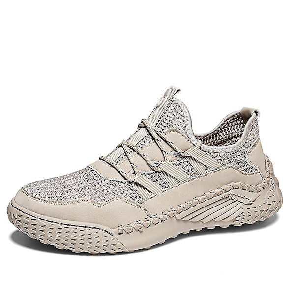 Promenadskor för män Andas Flying Woven Mesh joggingskor Halkfria sneakers 3C9902 Beige 41