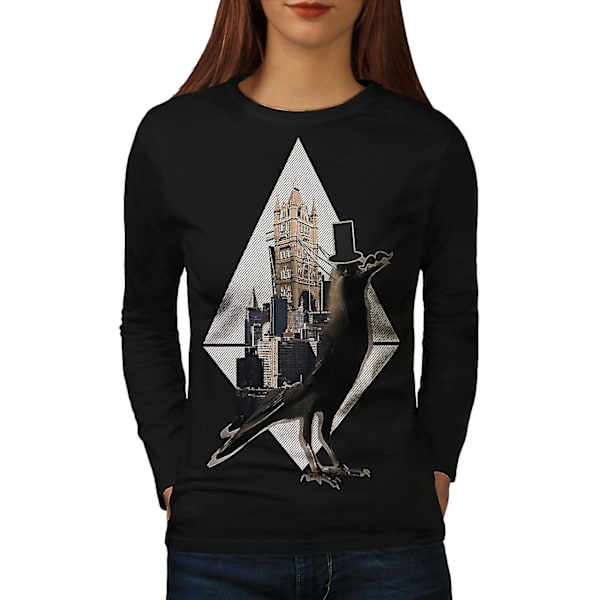 London Bridge Bird Svart långärmad T-shirt för kvinnor XL