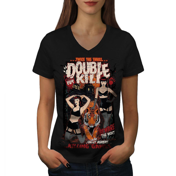 Double Kill Girl T-shirt med svart v-ringad dam S