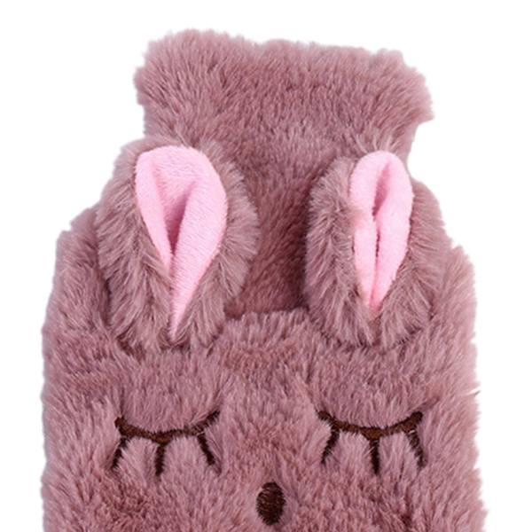 Varmvattenflaska Bred öppning Bekväm beröring Söt tecknad vinter Pvc vattenflaska med cover för varm kall terapi Pink
