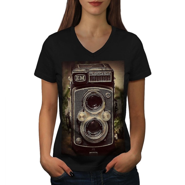Gammal fotokamera T-shirt för kvinnor L
